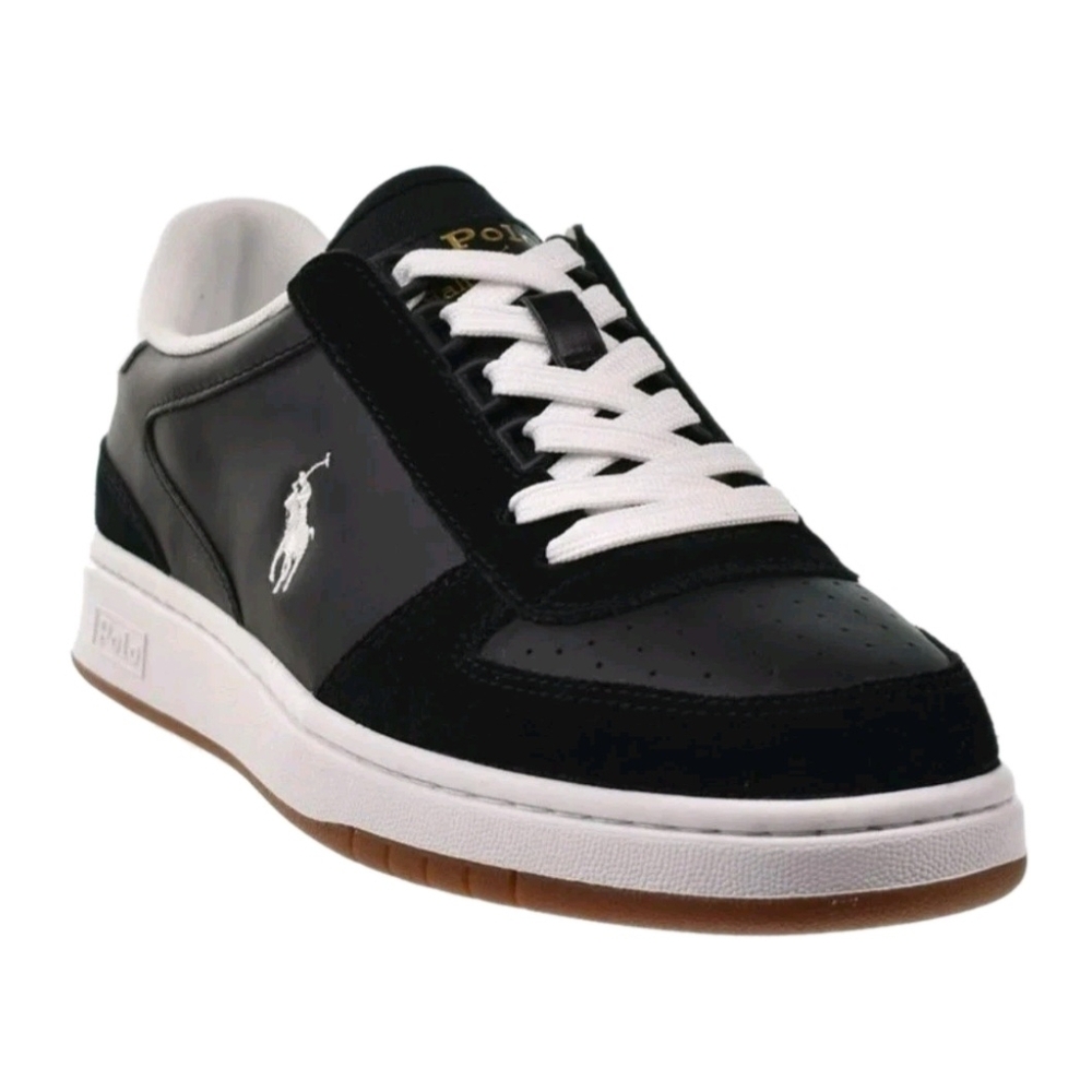 Polo Ralph Lauren Black Leather Suede Court Low Top Sneakers US Men's Size 11.5